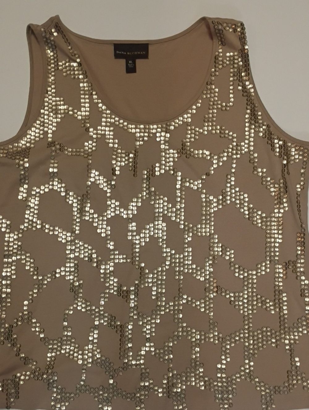 Dana Buchman Beige Tank with Gold Sequin Pattern